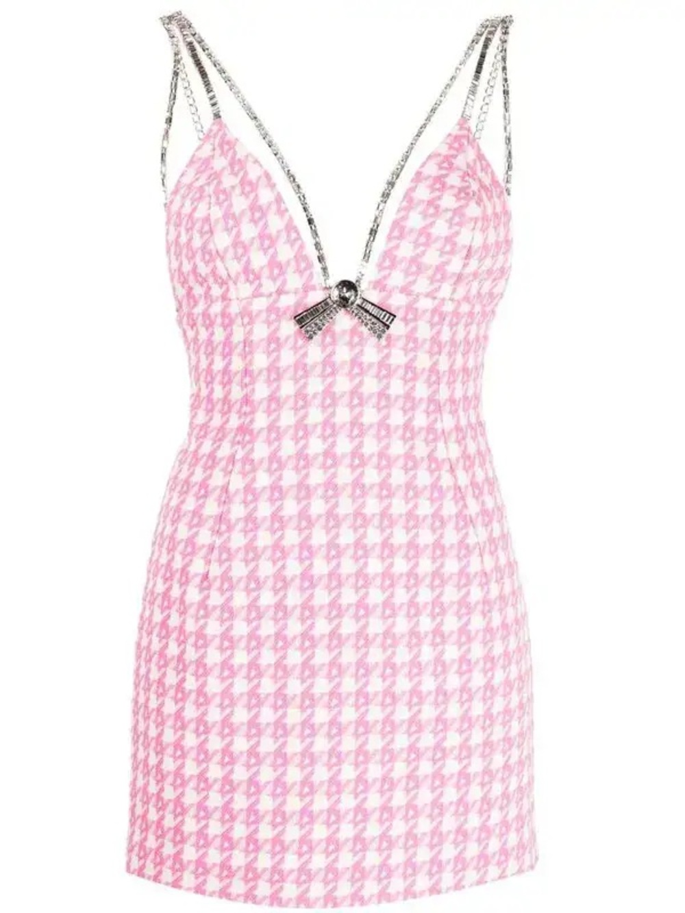 AREA Pink and White Tweed Dress with Silver Chain Detail - Picture 3 of 10